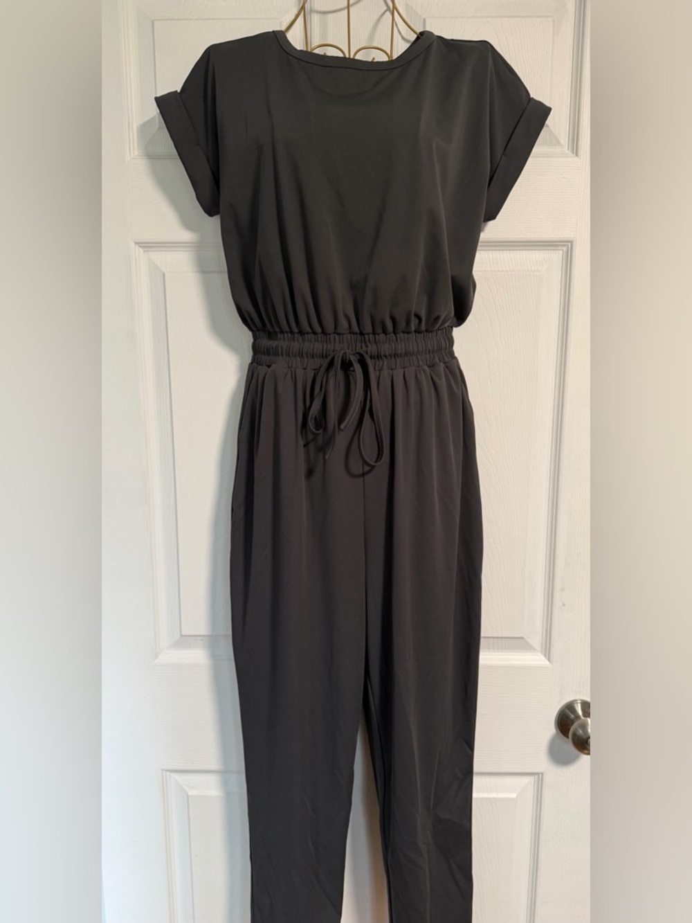 Maurices Black Short-Sleeve Jumpsuit with Drawstring Waist